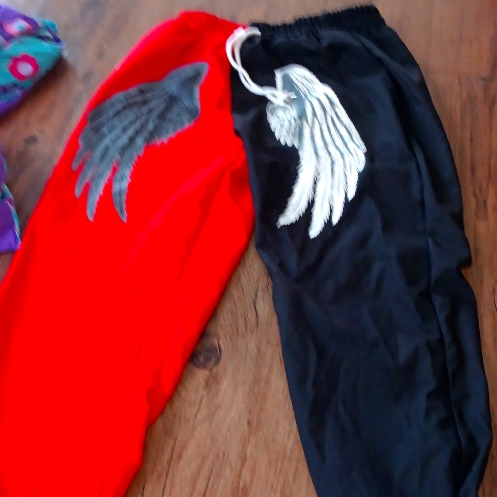Half red Half black baggy slash stretchy pants